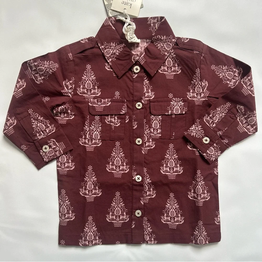 NWT Kate Quinn Nordic Tree Military Top 18–24M Organic Cotton